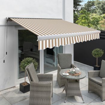 5.0m Full Cassette Electric Awning, Mocha Brown and White Stripe